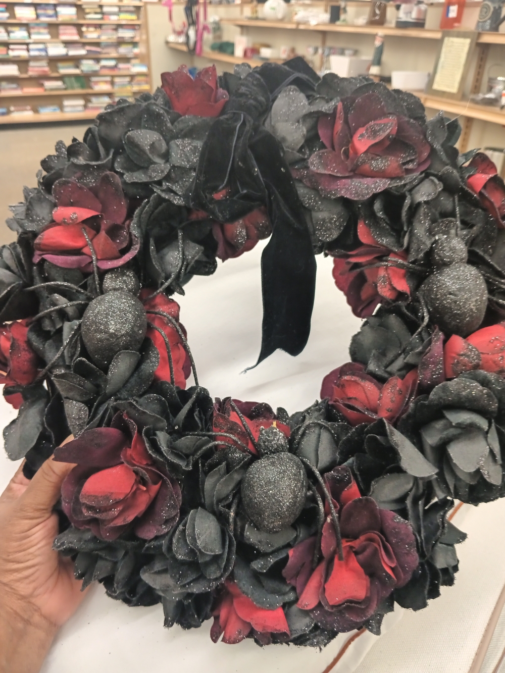 Black & Red Floral Velvet Halloween Wreath